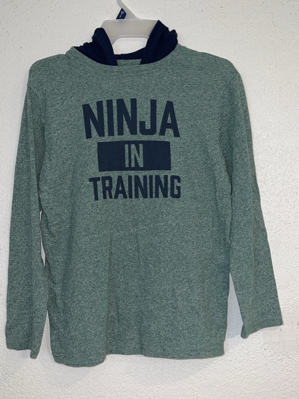 The Children's Place Green Heather 'Ninja in Training' Long Sleeve Hoodie Tee